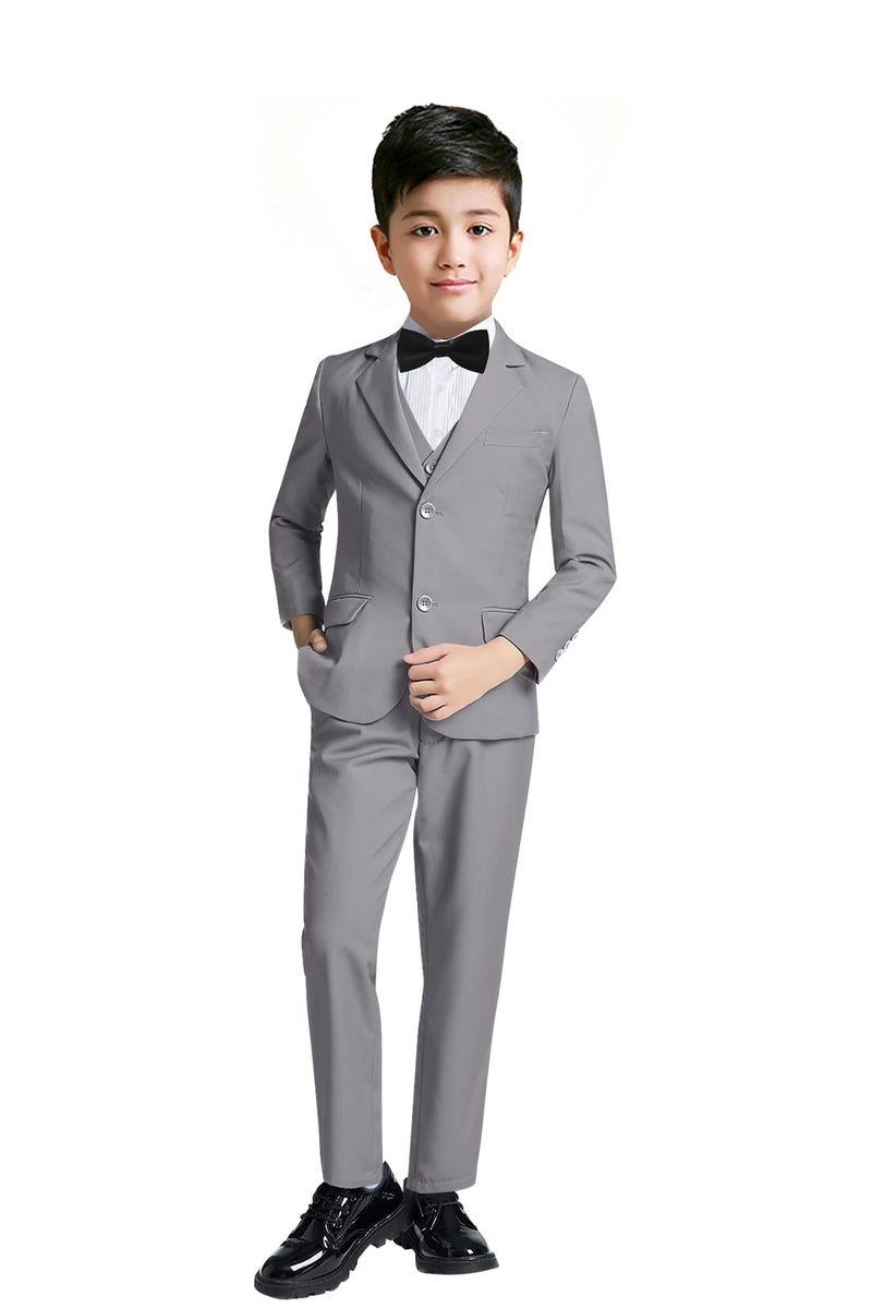 YuanLu Big Boys Tuxedo Formal Slim Fit Dresswear Ring Bearer Outfit Homecoming Suit Set Wedding Guest Casual Clothes Grey Suits Size 12 - Image 1